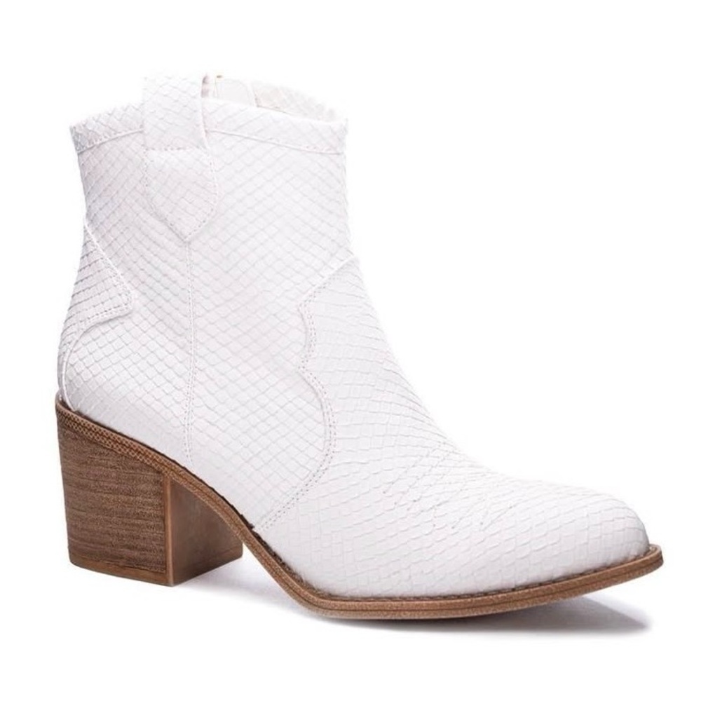 White Snake Ankle Zipper Bootie